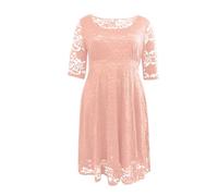 Abendkleider Elegant Für Hochzeit Spitzenkleid Lochstickerei Kleid Hochzeitsgast Damen Mit Ärmel Cocktailkleid Frauen Abendkleid A Linie Kleider Party Midi Brautjungfernkleider Große Größe