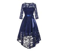 Abendkleider Elegant Für Hochzeit Spitzenkleid Vorne Kurz Hinten Lang Kleider Damen Sommer Vokuhila Abendkleid Mit Ärmel Spitze Kleid Frauen Hochzeitsgast Cocktailkleid A-Linien Ballkleider