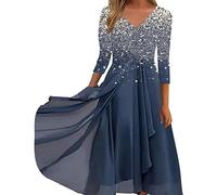 Abendkleider Elegant Lang Damen, Kleid Chiffon Elegante Spitze Patchwork Kleid Ausschnitt Langes Kleid Brautjungfer Abendkleid Sommerkleid Mit ärmel S-5XL