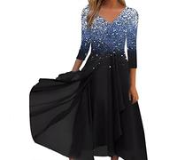 Abendkleider Elegant Lang Damen, Kleid Chiffon Elegante Spitze Patchwork Kleid Ausschnitt Langes Kleid Brautjungfer Abendkleid Sommerkleid Mit ärmel S-5XL