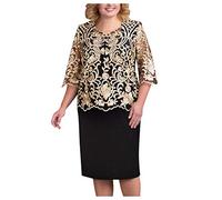 Abendkleider für Hochzeit, Cocktailkleid Damen Lang Spitze Abendkleider Elegant für Hochzeit Große Größe Hochzeitsgast Kleid Damen Festliche Rundhals Midikleid Mollige Brautmutterkleider