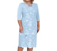 Abendkleider für Hochzeit, Cocktailkleid Damen Lang Spitze Abendkleider Elegant für Hochzeit Große Größe Hochzeitsgast Kleid Damen Festliche Rundhals Midikleid Mollige Brautmutterkleider