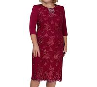 Abendkleider für Hochzeit, Cocktailkleid Damen Lang Spitze Abendkleider Elegant für Hochzeit Große Größe Hochzeitsgast Kleid Damen Festliche Rundhals Midikleid Mollige Brautmutterkleider