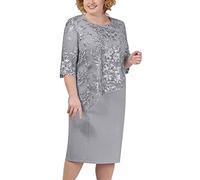 Abendkleider für Hochzeit, Cocktailkleid Damen Lang Spitze Abendkleider Elegant für Hochzeit Große Größe Mollige Brautmutterkleider Hochzeitsgast Kleid Damen Festliche Rundhals Midikleid
