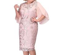 Abendkleider für Hochzeit, Cocktailkleid Damen Lang Spitze Brautmutterkleider für Hochzeit Mollige Große Größe Abendkleid Festliche Kleider Damen Rundhals Midi Hochzeitsgast Wickelkleid