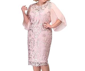 Abendkleider für Hochzeit, Cocktailkleid Damen Lang Spitze Brautmutterkleider für Hochzeit Mollige Große Größe Abendkleid Festliche Kleider Damen Rundhals Midi Hochzeitsgast Wickelkleid