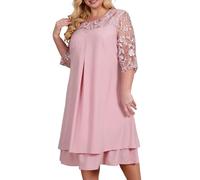 Abendkleider für Hochzeit, Cocktailkleid Damen Lang Spitze Brautmutterkleider für Hochzeit Zweiteiler Große Größe Mollige Abendkleid Damen Rundhals Hochzeitsgast Midikleid Wickelkleid
