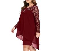 Abendkleider FüR Mollige Frauen - Spitzenkleid Damen Elegant Langarm Freizeitkleid GroßE GrößEn Ballkleider Kurz Spitze-Abendkleid üBergrößE Minikleid Knielang Partykleid Festlich Kleider Strandkleid