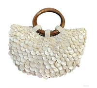 Abendtasche mit Muschelverzierung, Sommer-Clutch mit Perlen und Holzgriff, Urlaubshandtasche für Reisen, auffälliges Bekleidungszubehör, Damen-Handtasche mit Tragegriff oben, mehrfarbig, as described
