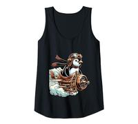 Abenteuerlicher Steampunk Pinguin Pilot Tank Top, Damen, Schwarz, XXL