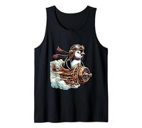 Abenteuerlicher Steampunk Pinguin Pilot Tank Top, Herren, Schwarz, XXL