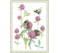 ABEUTY 14ct Kreuzstich Stickpackungen Zählbare Ungestempelt, Bienen und Blumen Stoff ohne Vorgedrucktes Muster Stickerei Set Erwachsene Anfänger (Nicht Vorgedruckt, Bienen)