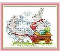 ABEUTY 14ct Kreuzstich Stickpackungen Zählbare Ungestempelt, Hasen Ostern Stoff ohne Vorgedrucktes Muster Stickerei Set Erwachsene Anfänger