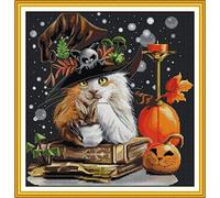 ABEUTY Kreuzstich-Set für Kätzchen, Katzen, Kürbis, Hut für Erwachsene, vorgedruckt oder nicht, DIY, 14 Stück, Stickerei, Nähset, gestempelt oder ungestempelt, DMC Nadelarbeit, einfache Anfänger