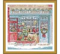 ABEUTY Kreuzstich-Set, Weihnachtscafé für Erwachsene, vorgedruckt oder nicht, DIY, 14-fädig, Stickerei, Näh-Starter-Set, gestempelt oder ungestempelt, DMC-Handarbeit, einfache Anfänger