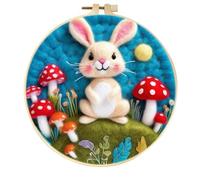 ABEUTY Nadelfilz Kit Bilder für Anfänger Erwachsene, Hase mit Pilzen DIY Wollfilz Malerei Starter Kit mit Stickrahmen und Werkzeugen für Wohnkultur (Hase)