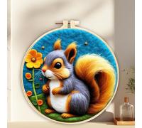ABEUTY Nadelfilz-Kits für Anfänger Erwachsene, Eichhörnchen Blume DIY Wollfilz Malerei Starter Kit mit Stickrahmen und Werkzeugen für Heimdekoration (Eichhörnchen)