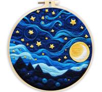 ABEUTY Nadelfilz-Kits für Anfänger Erwachsene, Mond Sternenhimmel Berge DIY Wollfilz Malerei Starter Kit mit Stickrahmen und Werkzeugen für Wohnkultur (Sternenhimmel)