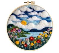 ABEUTY Nadelfilz-Sets Bild für Anfänger Erwachsene, Blumen See Wolken Sonne DIY Wollfilz-Mal-Starter-Kit mit Stickrahmen und Werkzeugen für die Heimdekoration (Wolken)