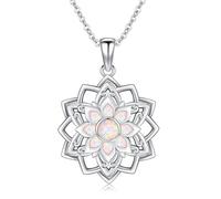 ABIGY 925 Silber Lotus Halskette, Opal Blumen Anhänger für Damen