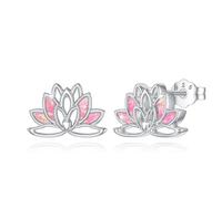 ABIGY Lotus Ohrstecker für Damen 925 Sterling Silber Opal Ohrringe Rosa Lotus Ohrringe für Studentinnen Teenager