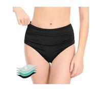 ABINGOO Damen Perioden Bikinihose Auslaufsichere Badehose Bauchweg Ruched Elastischer Bikini Klassische Strand Badeshorts Menstruations Badeanzug(Schwarz,XXL)