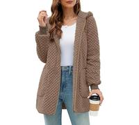 ABINGOO Damen Winterjacke Fleecejacke Lang Kapuzenjacke Teddyjacke Flauschig Plüschjacke Warm Reißverschluss Hoodie Kuscheljacke Wintermantel Mit Taschen(Braun,XL)