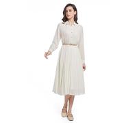 AbleTree Business-Casual-Hemdkleid für Damen mit langen Ärmeln, plissiertes Midi-Kleid mit Gürtel, Beige, X-Klein
