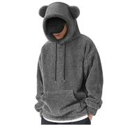 ABLYTMIAQ Herren-Kapuzen-Sweatshirt aus Fleece, Übergröße, niedlicher Ohren-Kordelzug, lässig, Baggy, langärmelig, Tops mit Tasche, Herbst, Winter, Frühling, warm, weich, Plüsch,
