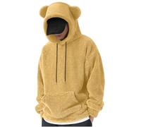 ABLYTMIAQ Herren-Kapuzen-Sweatshirt aus Fleece, Übergröße, niedlicher Ohren-Kordelzug, lässig, Baggy, langärmelig, Tops mit Tasche, Herbst, Winter, Frühling, warm, weich, Plüsch,