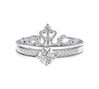 Abnehmbarer Kronenring mit Zirkon besetzt, funkelndes schickes 2-in-1 Kombi-Ring-Zeigefinger-Set für Damenaccessoires