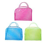 ABOOFAN 3 Stück wasserdichte Transparente Kulturtasche mit Reißverschluss Gestreifte Make up Tasche für Damen Reise Kosmetiktasche Organizer in Rot Grün Blau Kompakt Vielseitig für