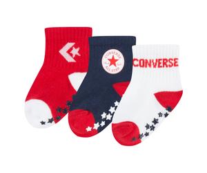 ABS-Socken CONVERSE "CONVERSE LOGO INFANT TODDLER NO SLIP QUARTER 3 PK", Jungen, Gr. 68/80 (6/12), rot (enamel rot), Baumwollmischung, Socken, rutschhemmende ABS-Noppen, im 3er-Pack, für Babys (661935