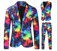 Abschlussball Anzug Herren 3 Teiliges Slim Fit Party Anzug Herren Bunt Dreiteiliges Set Mode Lässig Bedruckter Mantel Formelle Winter Anzug Weste Hosenanzug