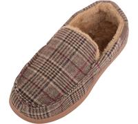 ABSOLUTE FOOTWEAR Herren-Hausschuhe im Mokassin-Stil, kariert, mit Kunstfell innen, braun, 44 EU