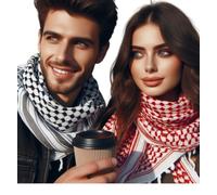 ABTAA Zwei Einheiten 2 Farben Schal Halstuch Damen Herren Keffiyeh Wüste Foulard Taktischer arabischer Turban Mehrzweck-Baumwolle (klassisches Weiß und Rot) 2 Stück.