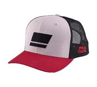 Abu Garcia Trucker-Fischermütze mit Flagge, Mid-Crown-Snapback-Hut, vorgebogenes, recyceltes Visier, Frontflaggen-Logo und seitliche Wortmarken-Stickerei, Outdoor-Anglerhut, Angel- und Bootskappe