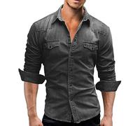 ABUCIYO Herbst Men Denim Shirt Herren Langarm Weiche Baumwolle Slim Jeans Hemden Cowboy-Hemd (Light Grey,Medium)
