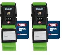 ABUS Kofferband mit TSA-Schloss 620TSA/192 - Koffergurt mit 3-stelligem Zahlencode - Namensschild inklusive - grün (Packung mit 2)