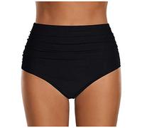 ABYOVRT Damen Bikinihosen Badebekleidungs Ruched Bikini Shorts Elastischer Bademode Hohen Taille Übergröße Brasilianisch Strandbikinis,Schwarz,XL