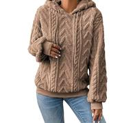 ABYOVRT Hoodie Damen Kapuzenpullover Oversize Langarm Casual Pullover Sweatshirt Teddyfleece Pulli Warm Herbst Winter Hoody Winterjacke Fleecejacke mit Tasche,Helles Khaki,L