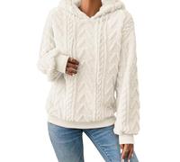 ABYOVRT Hoodie Damen Kapuzenpullover Oversize Langarm Casual Pullover Sweatshirt Teddyfleece Pulli Warm Herbst Winter Hoody Winterjacke Fleecejacke mit Tasche,Weiß,S