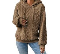 ABYOVRT Hoodie Damen Kapuzenpullover Oversize Langarm Casual Pullover Sweatshirt Teddyfleece Pulli Warm Herbst Winter Hoody Winterjacke Fleecejacke mit Tasche,Khaki,L