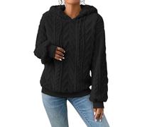 ABYOVRT Hoodie Damen Kapuzenpullover Oversize Langarm Casual Pullover Sweatshirt Teddyfleece Pulli Warm Herbst Winter Hoody Winterjacke Fleecejacke mit Tasche,Schwarz,M