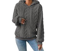 ABYOVRT Hoodie Damen Kapuzenpullover Oversize Langarm Casual Pullover Sweatshirt Teddyfleece Pulli Warm Herbst Winter Hoody Winterjacke Fleecejacke mit Tasche,Grau,L
