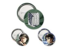 ABYstyle - Angriff der Titanen Pack Abzeichen Eren & Levi, Dimensions : 1 badge de 5 cm et 2 badges de 3.2 cm, Legierter Stahl