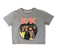 AC/DC Crop Top T Shirt Highway to Hell Circle Band Logo Nue offiziell Damen Grau M