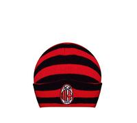 AC Milan Wintermütze gestreift mit gesticktem Logo auf der Klappe, Schwarz, Rot, Acryl, Unisex, Erwachsene