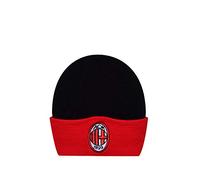 AC Milan Wintermütze mit gesticktem Logo auf der Klappe, Schwarz, Rot, Acryl, Unisex, Erwachsene
