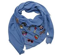 ACC Maxi Damen Schal mit Sticker Patches Patchwork oversized Blogger Stickerei Patch quadratisch XXL groß (sky blue)